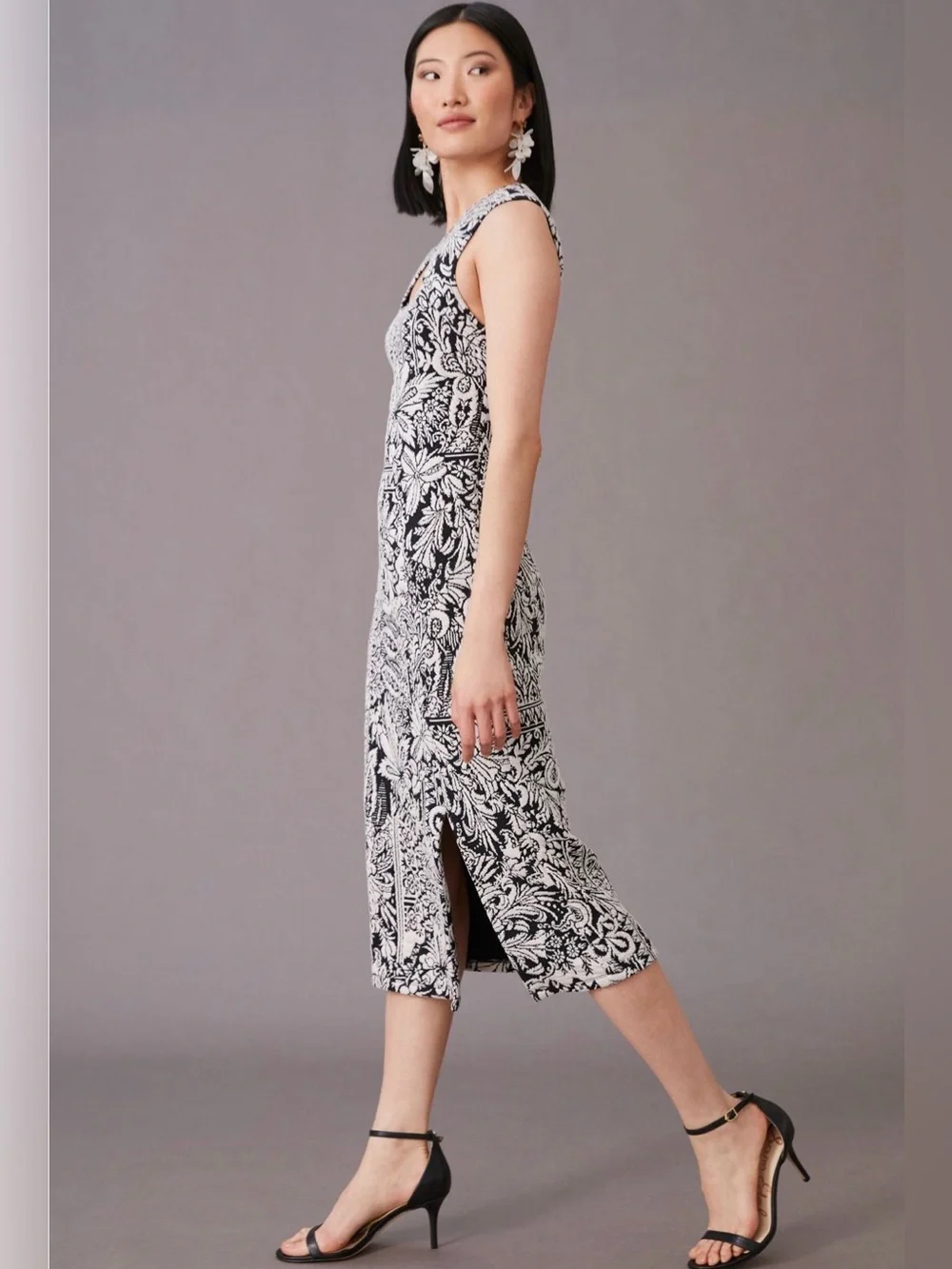 Anthropologie. Jacquard Cut-Out Midi Dress. Black & White. Size Medium.